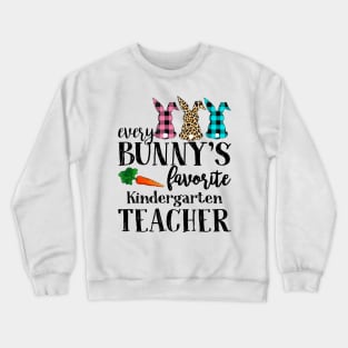 Every Bunny's Favorite Kindergarten Teacher Leopard Buffalo Bunny Easter Day Crewneck Sweatshirt